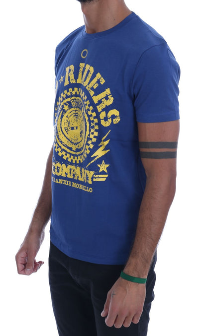 Frankie Morello Blue Cotton RIDERS Crewneck T-Shirt - Gio Beverly Hills