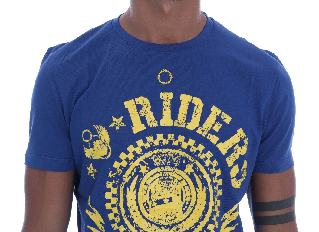 Frankie Morello Blue Cotton RIDERS Crewneck T-Shirt - Gio Beverly Hills