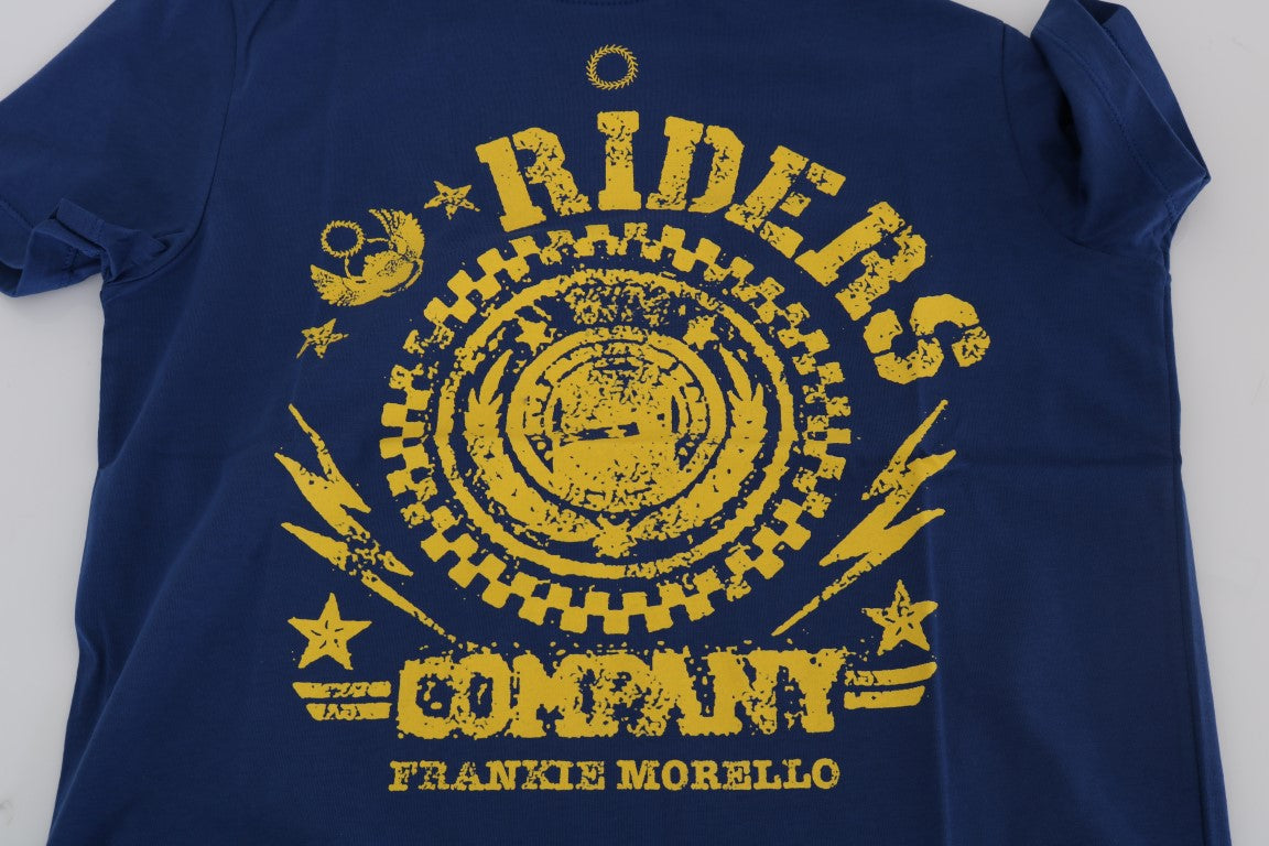 Frankie Morello Blue Cotton RIDERS Crewneck T-Shirt - Gio Beverly Hills