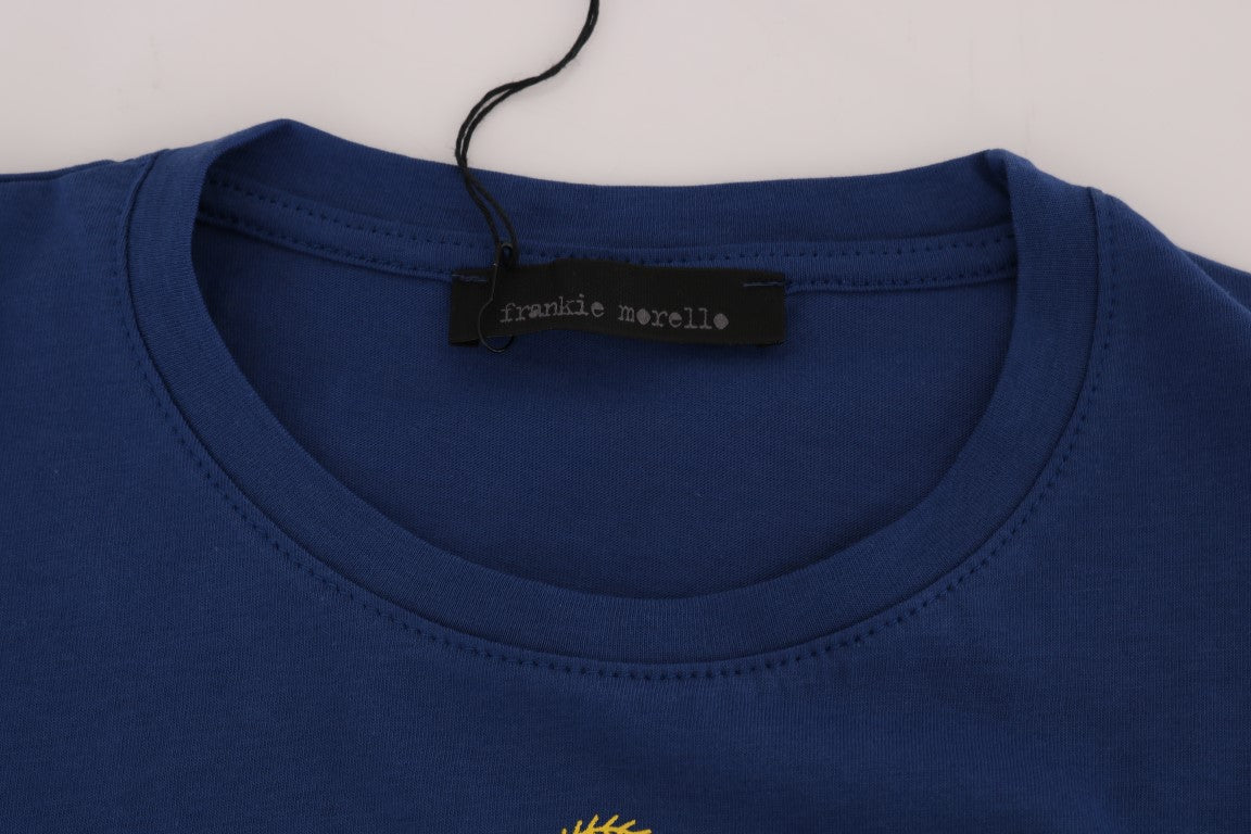 Frankie Morello Blue Cotton RIDERS Crewneck T-Shirt - Gio Beverly Hills