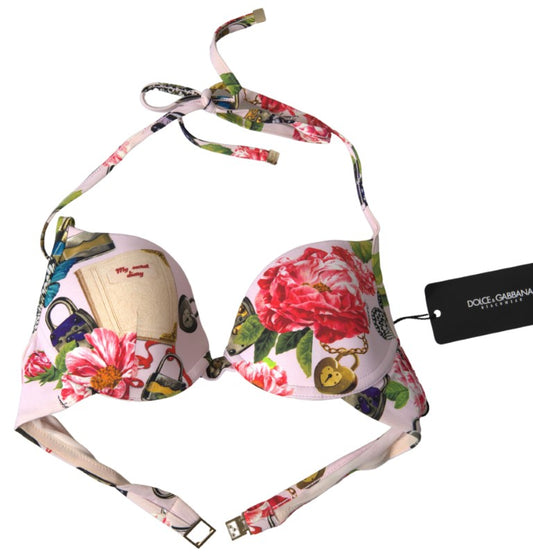 Dolce & Gabbana Pink Floral Halter Beachwear Swimwear Bikini Top - Gio Beverly Hills