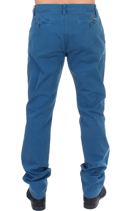 GF Ferre Blue Cotton Straight Fit Chinos - Gio Beverly Hills