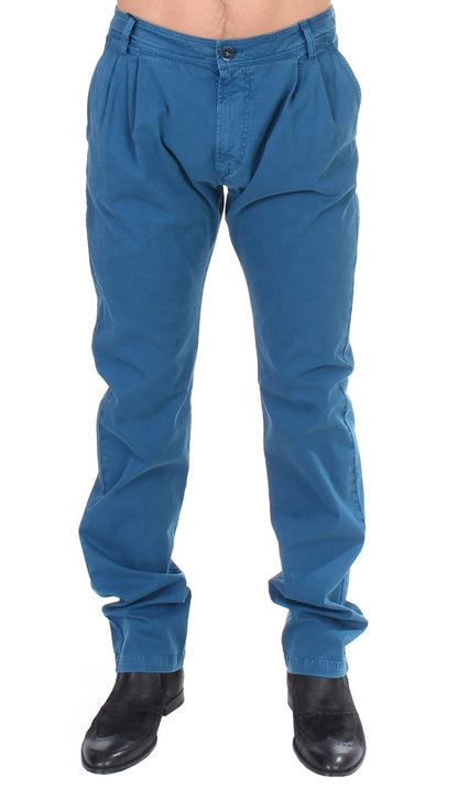 GF Ferre Blue Cotton Straight Fit Chinos - Gio Beverly Hills