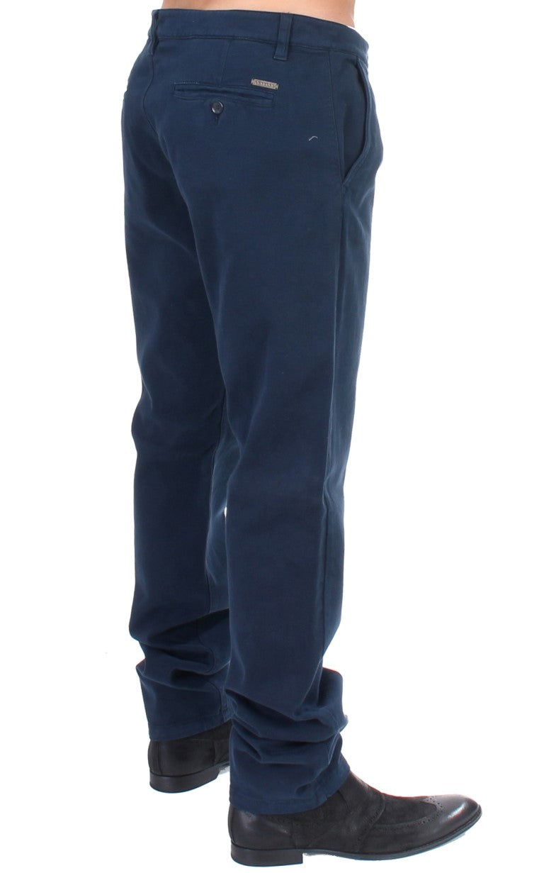 GF Ferre Blue Stretch Straight Fit Pants Chinos - Gio Beverly Hills