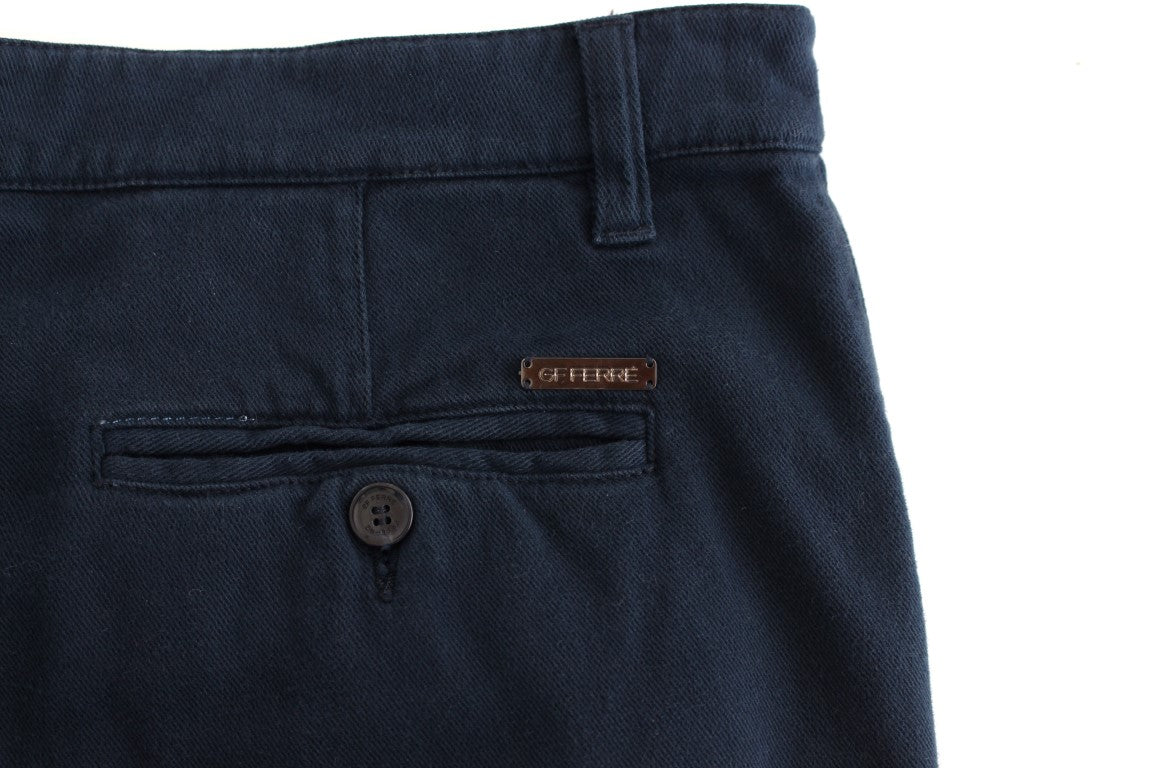 GF Ferre Blue Stretch Straight Fit Pants Chinos - Gio Beverly Hills