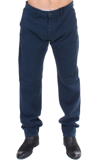 GF Ferre Blue Stretch Straight Fit Pants Chinos - Gio Beverly Hills