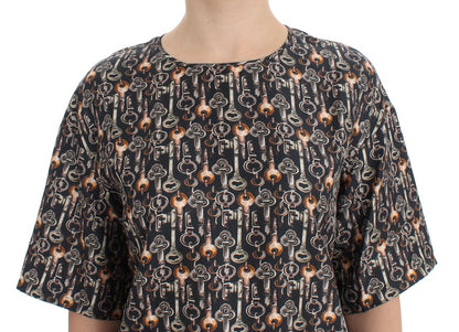 Dolce & Gabbana Gray Gold Key Print Silk Blouse T-shirt - Gio Beverly Hills