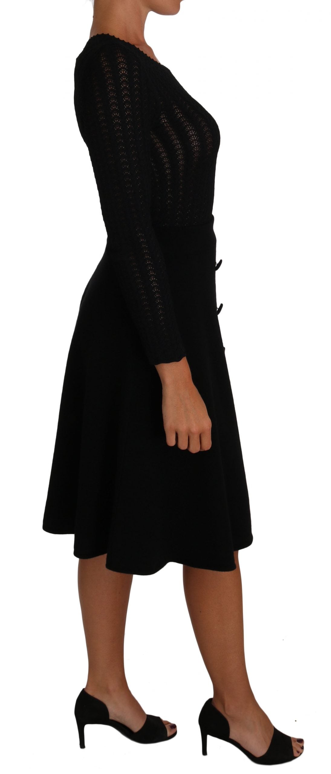 Dolce & Gabbana Black Knitted Wool Sheath Long Sleeves Dress - Gio Beverly Hills