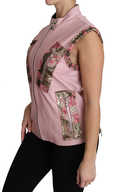 Dolce & Gabbana Pink Zippered Lamb Sleeveless Vest Leather Jacket - Gio Beverly Hills