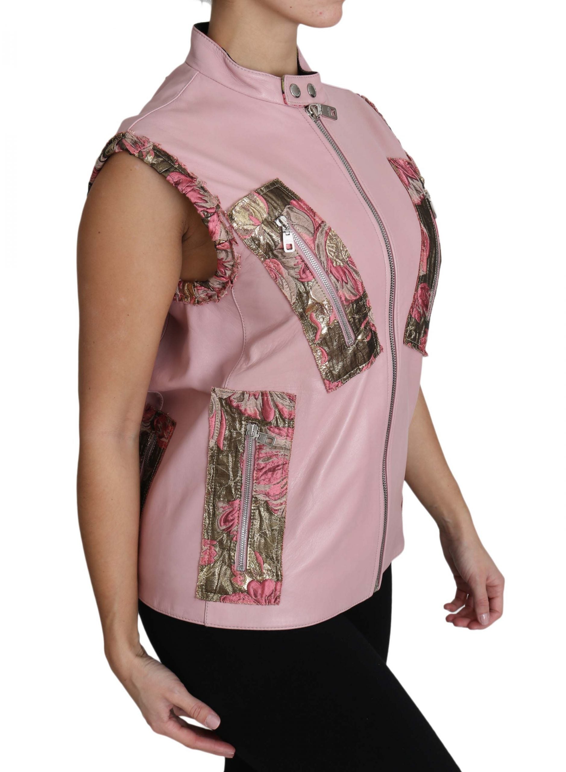 Dolce & Gabbana Pink Zippered Lamb Sleeveless Vest Leather Jacket - Gio Beverly Hills