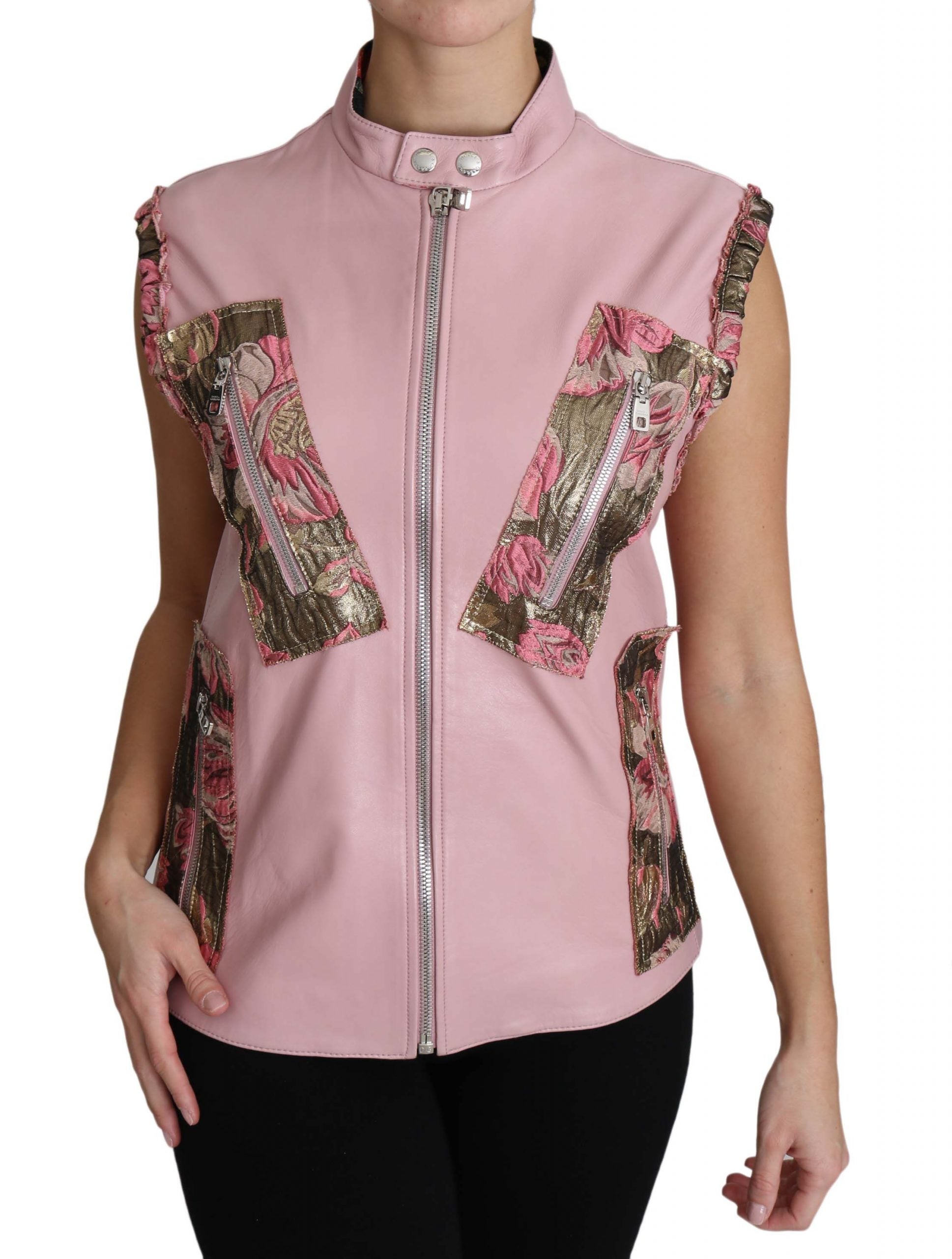 Dolce & Gabbana Pink Zippered Lamb Sleeveless Vest Leather Jacket - Gio Beverly Hills