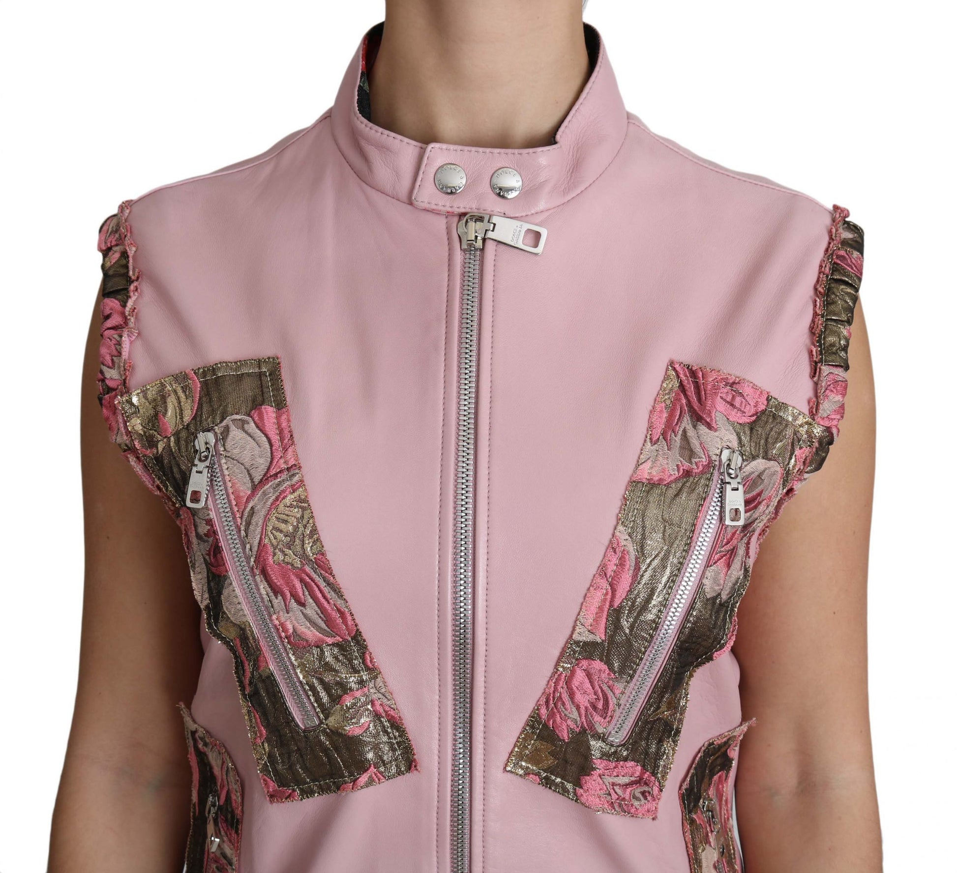 Dolce & Gabbana Pink Zippered Lamb Sleeveless Vest Leather Jacket - Gio Beverly Hills