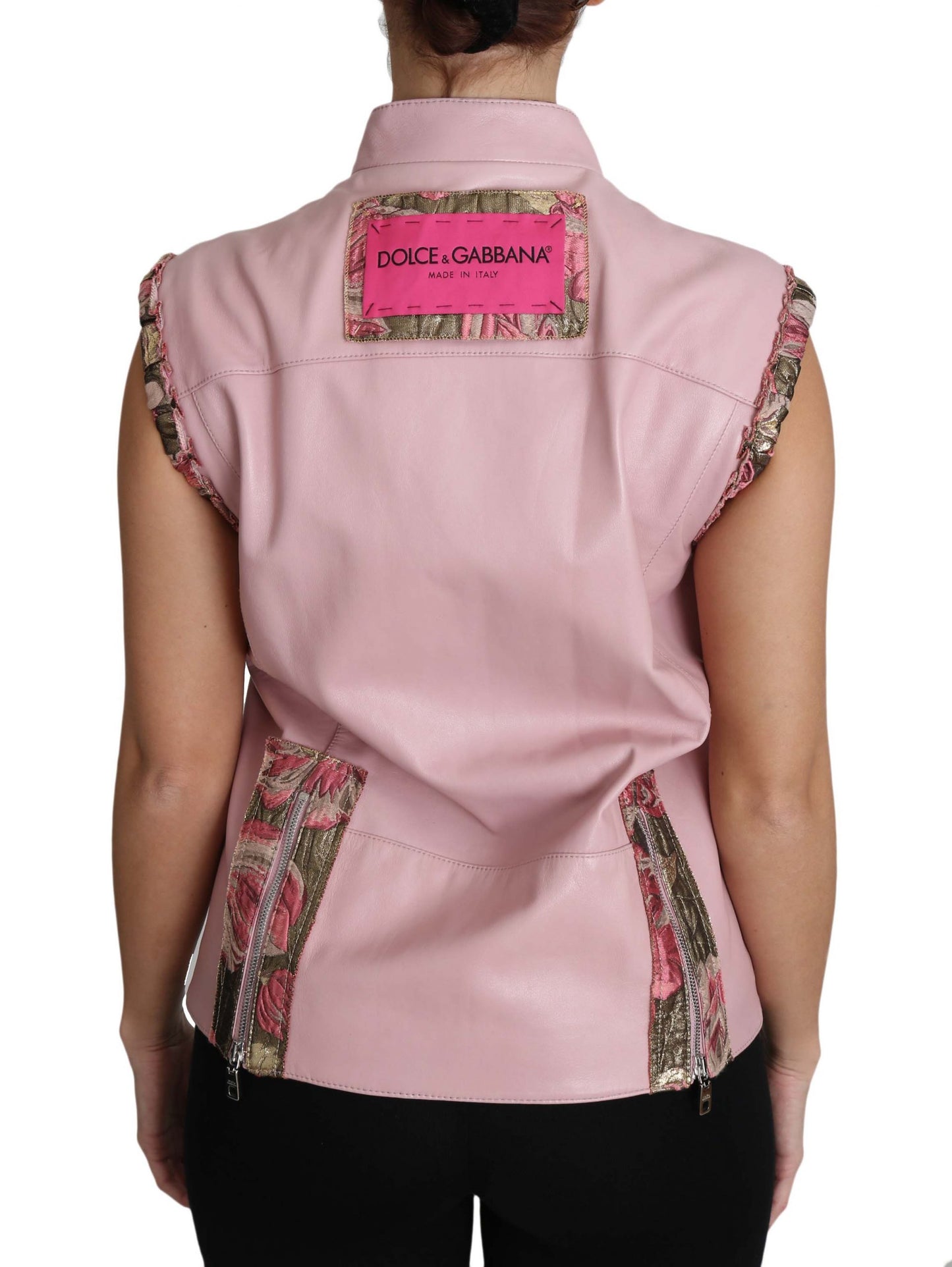 Dolce & Gabbana Pink Zippered Lamb Sleeveless Vest Leather Jacket - Gio Beverly Hills