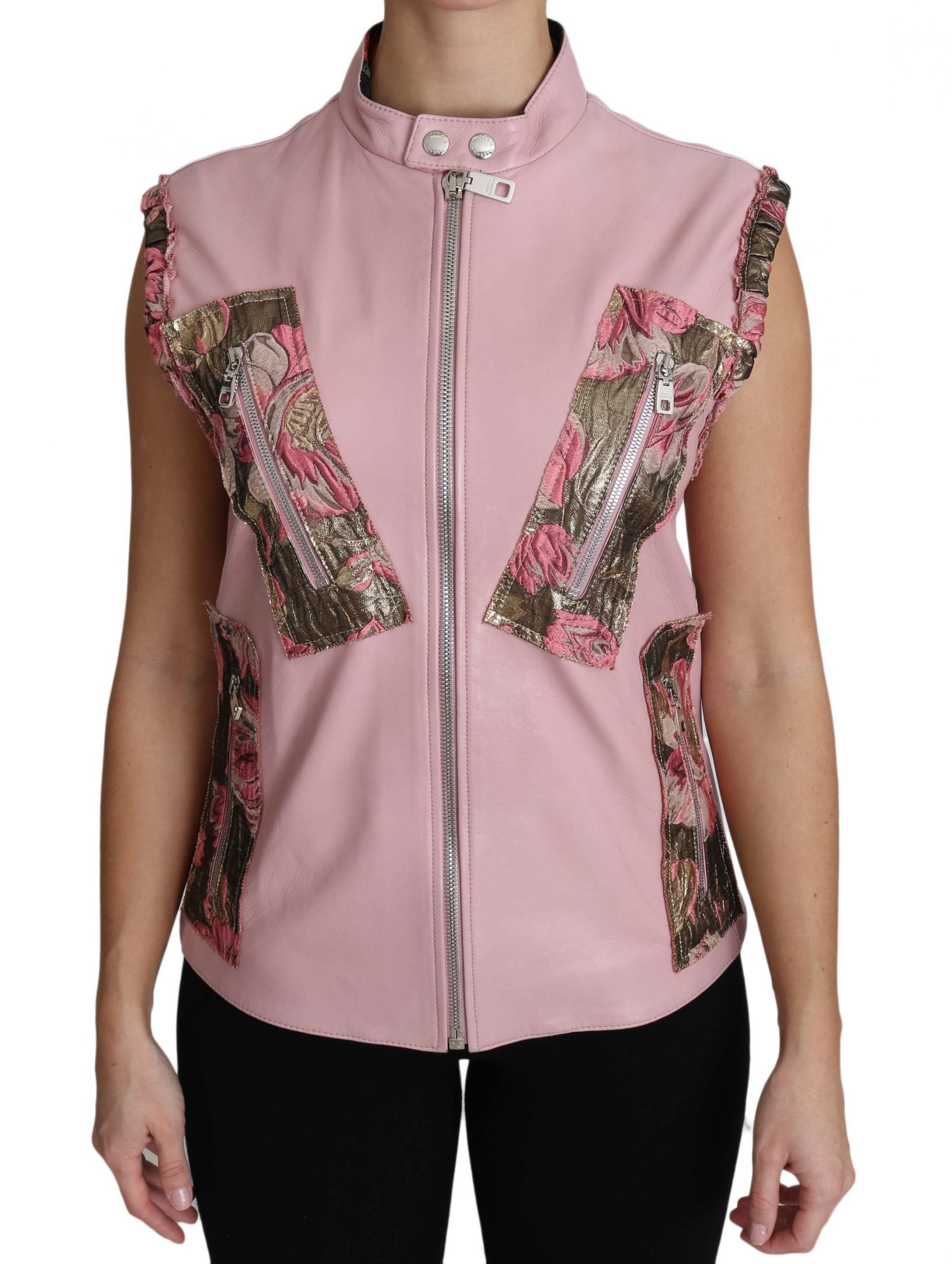 Dolce & Gabbana Pink Zippered Lamb Sleeveless Vest Leather Jacket - Gio Beverly Hills