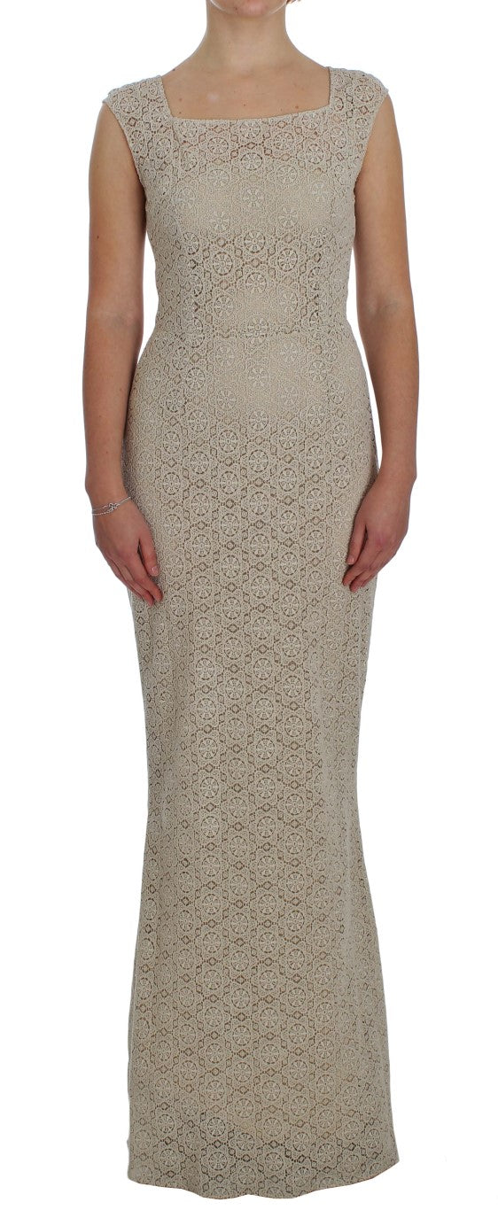 Dolce & Gabbana Beige Ricamo Cutout Cotton Sheath Dress - Gio Beverly Hills