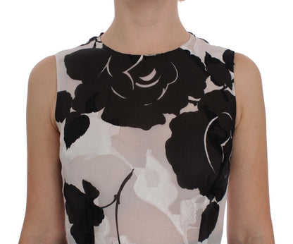 Dolce & Gabbana Black White Floral Silk Sheath Gown Dress - Gio Beverly Hills