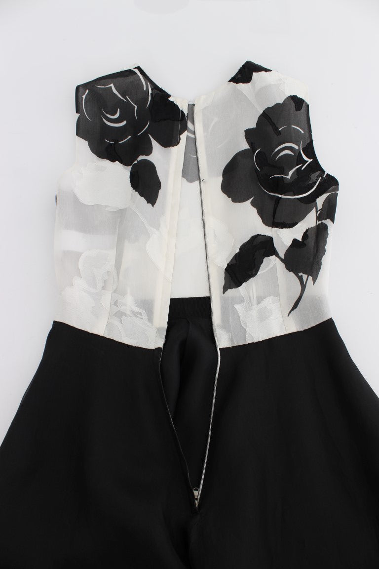 Dolce & Gabbana Black White Floral Silk Sheath Gown Dress - Gio Beverly Hills