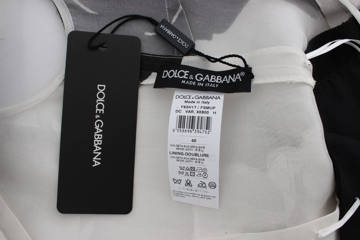 Dolce & Gabbana Black White Floral Silk Sheath Gown Dress - Gio Beverly Hills