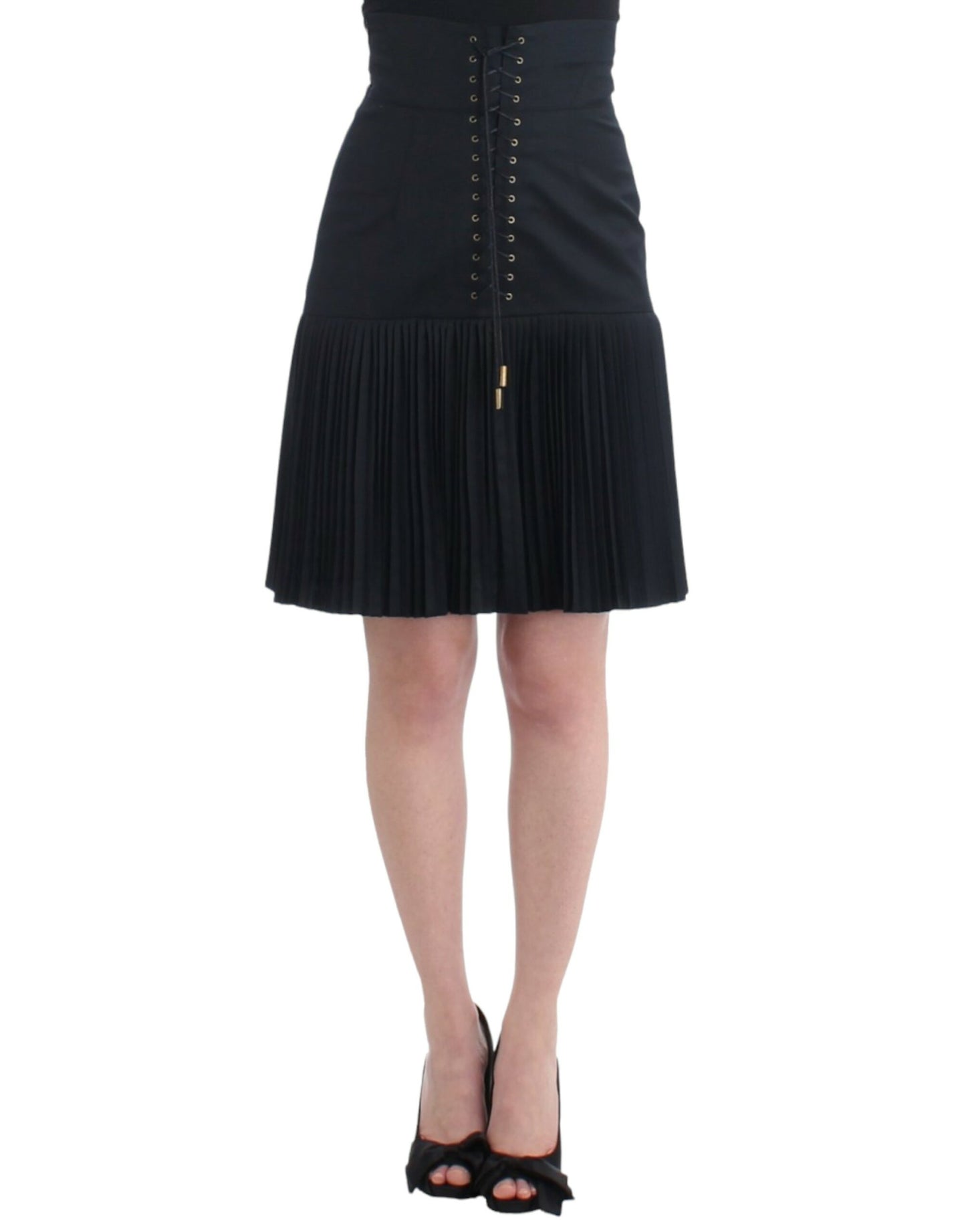 Cavalli Black Pleated Laced Skirt - Gio Beverly Hills