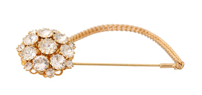 Dolce & Gabbana Gold Brass Clear Crystal Chain Pin Women Brooch - Gio Beverly Hills