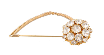 Dolce & Gabbana Gold Brass Clear Crystal Chain Pin Women Brooch - Gio Beverly Hills