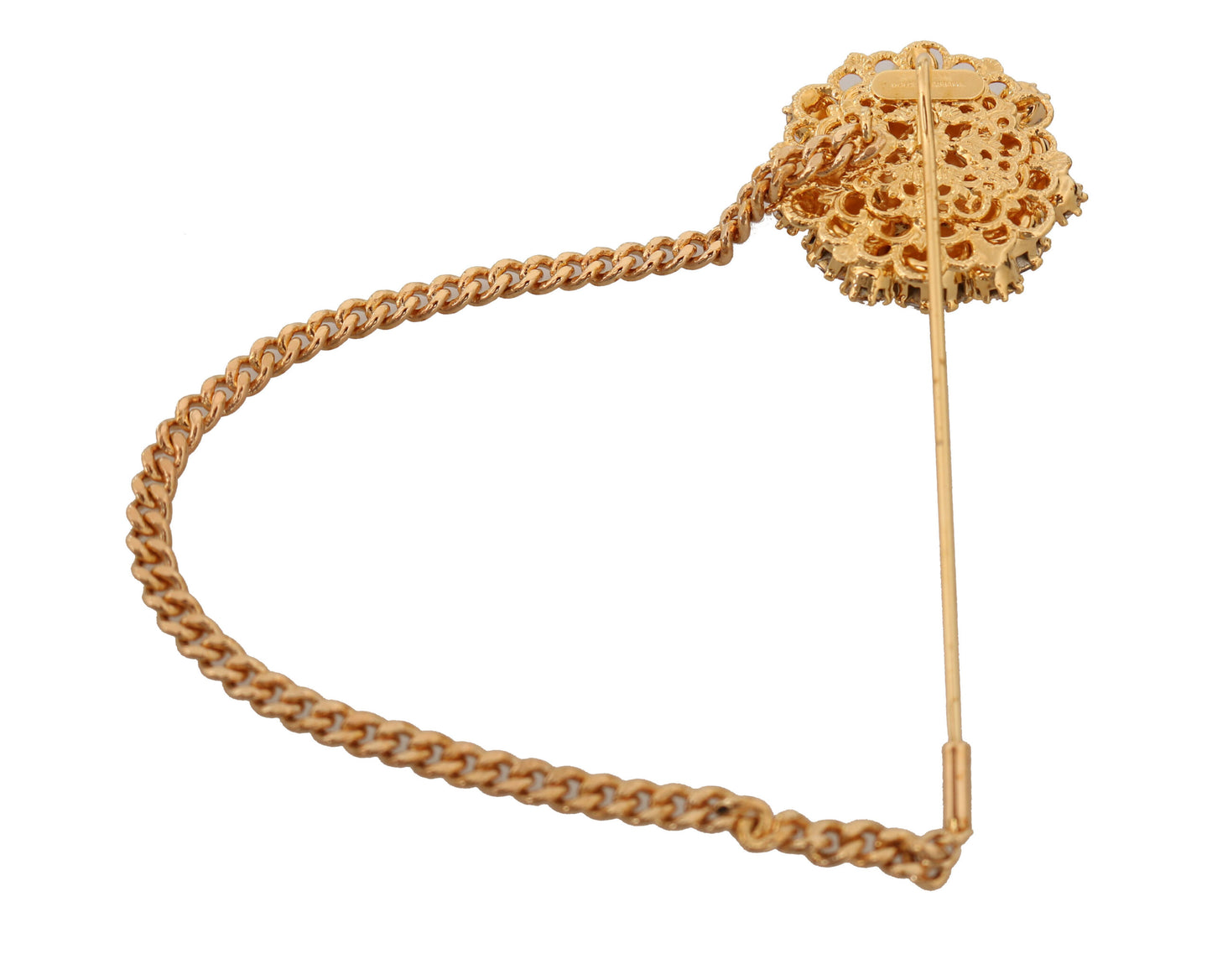 Dolce & Gabbana Gold Brass Clear Crystal Chain Pin Women Brooch - Gio Beverly Hills