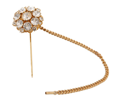 Dolce & Gabbana Gold Brass Clear Crystal Chain Pin Women Brooch - Gio Beverly Hills