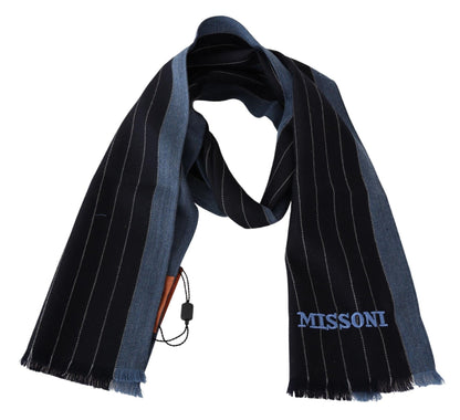 Missoni Black Blue Striped Wool Unisex Wrap scarf - Gio Beverly Hills