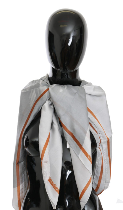 Costume National Gray Red Silk Shawl Foulard Wrap Scarf - Gio Beverly Hills