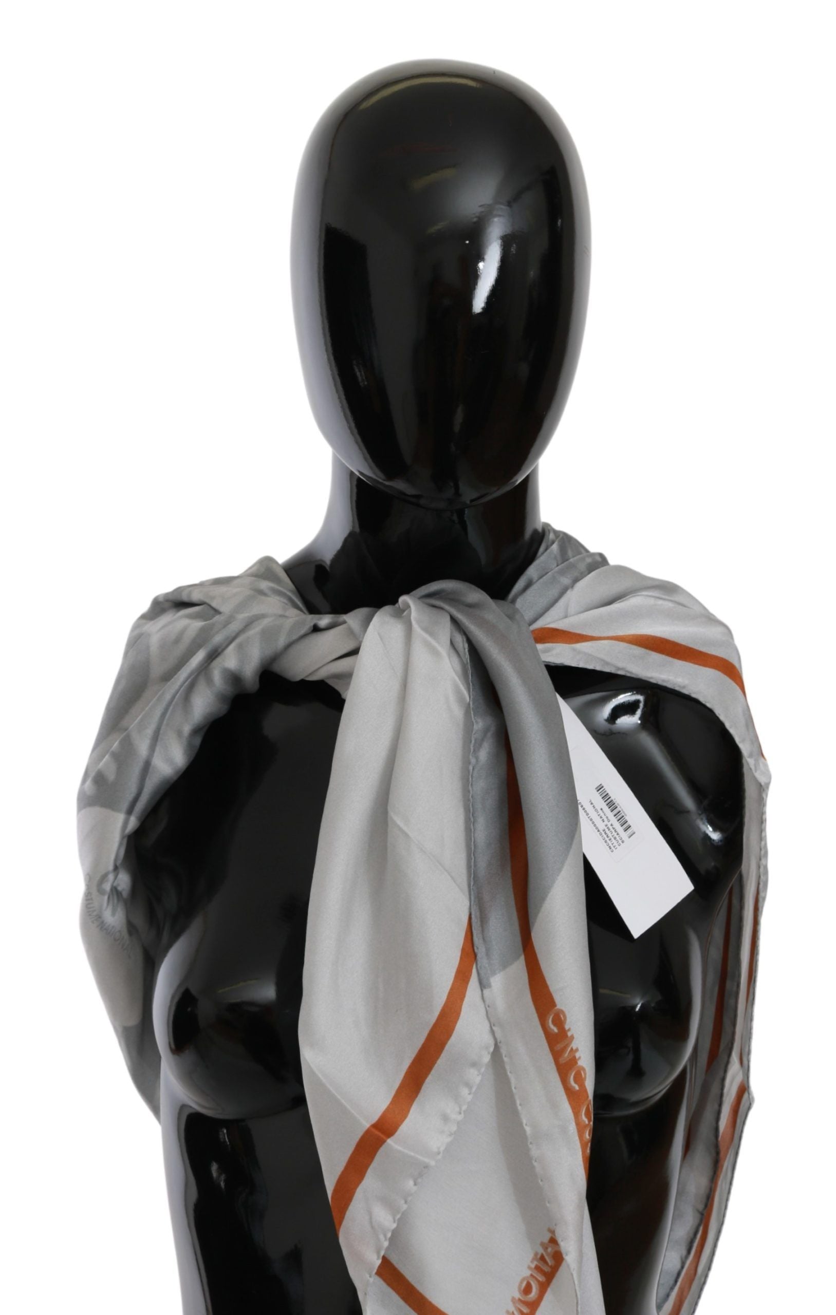 Costume National Gray Orange Silk Floral Foulard Wrap Scarf - Gio Beverly Hills