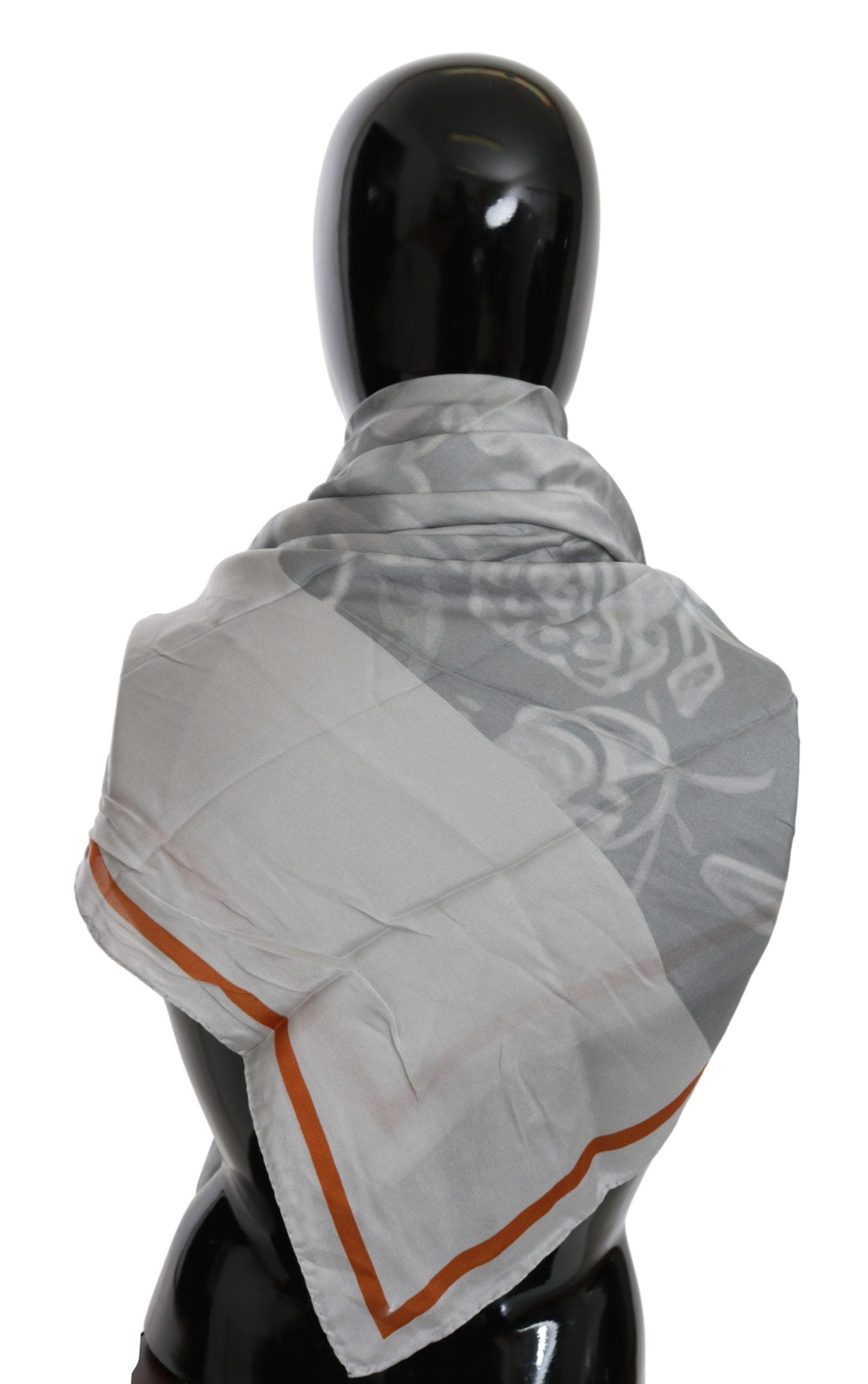Costume National Gray Orange Silk Floral Foulard Wrap Scarf - Gio Beverly Hills
