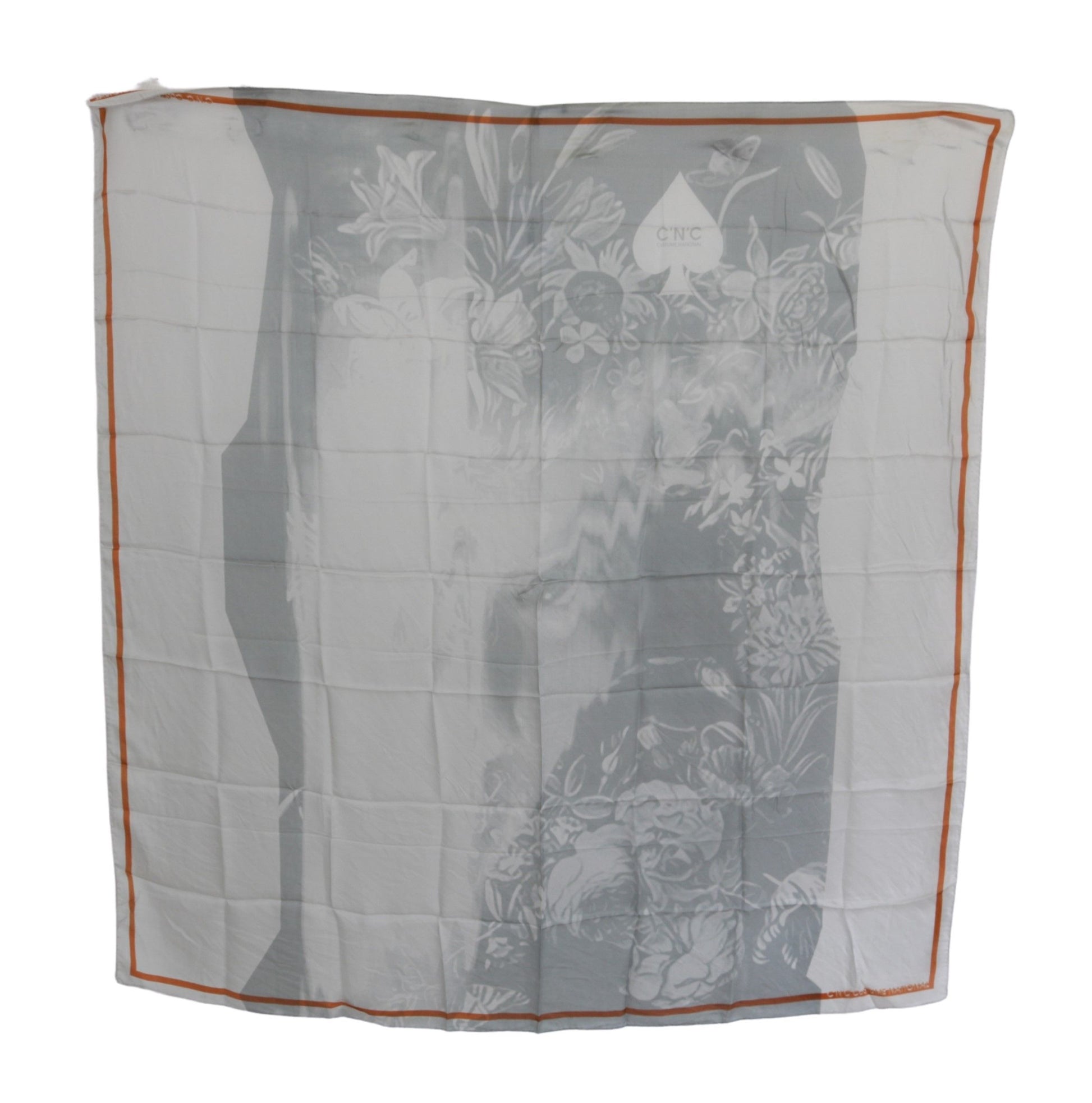 Costume National Gray Orange Silk Floral Foulard Wrap Scarf - Gio Beverly Hills