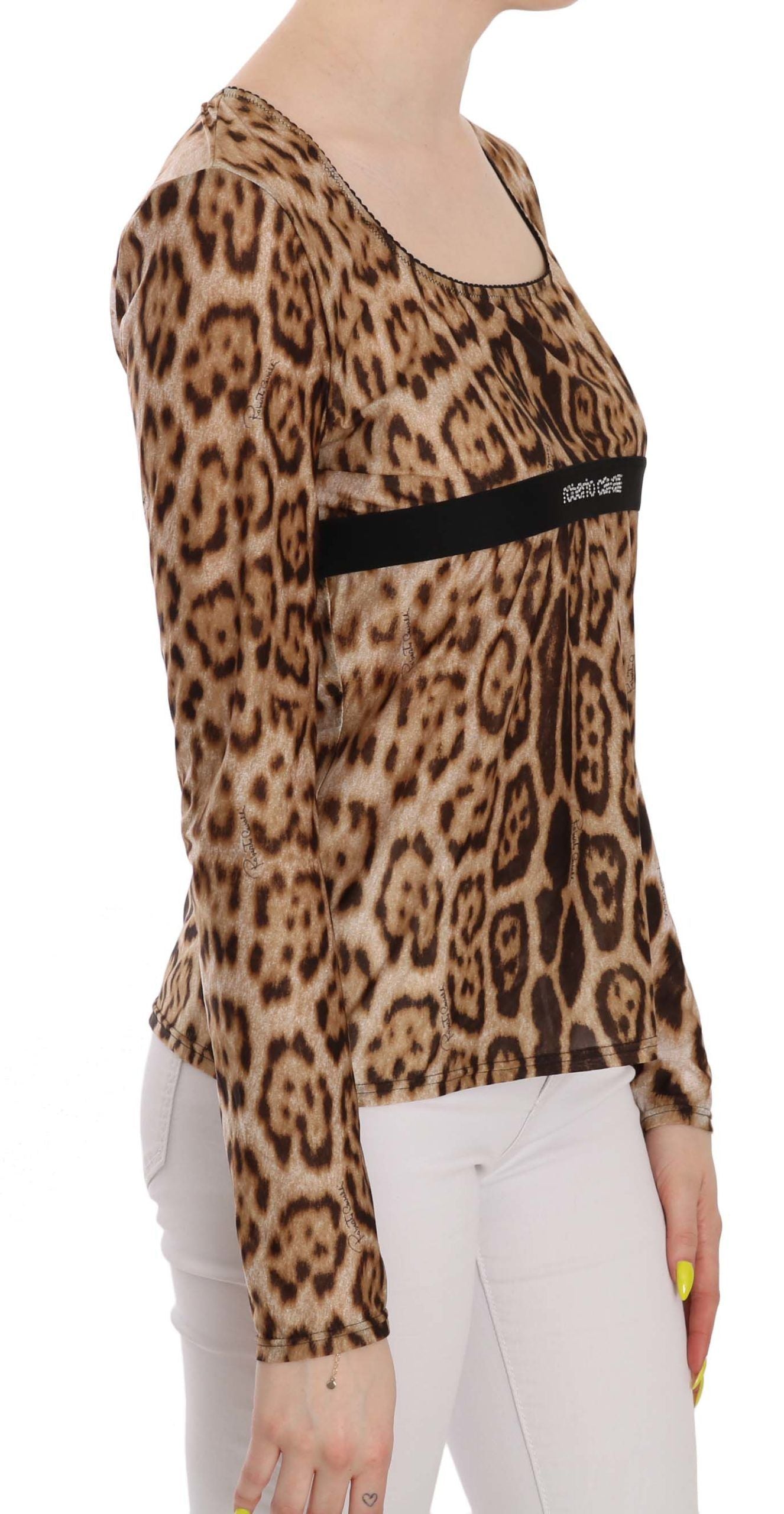 Roberto Cavalli Brown Round Neck Leopard Women Top Blouse - Gio Beverly Hills