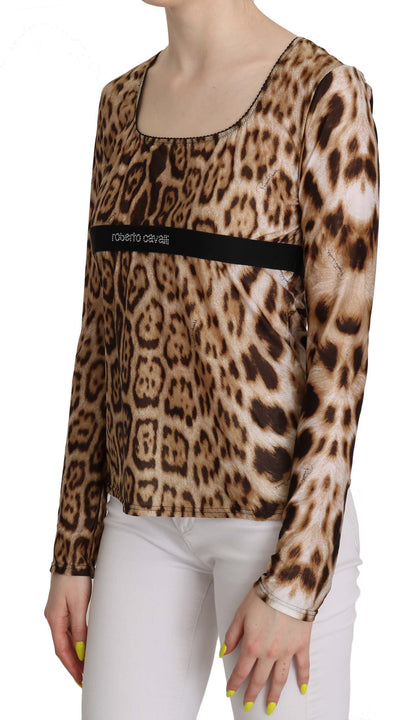 Roberto Cavalli Brown Round Neck Leopard Women Top Blouse - Gio Beverly Hills