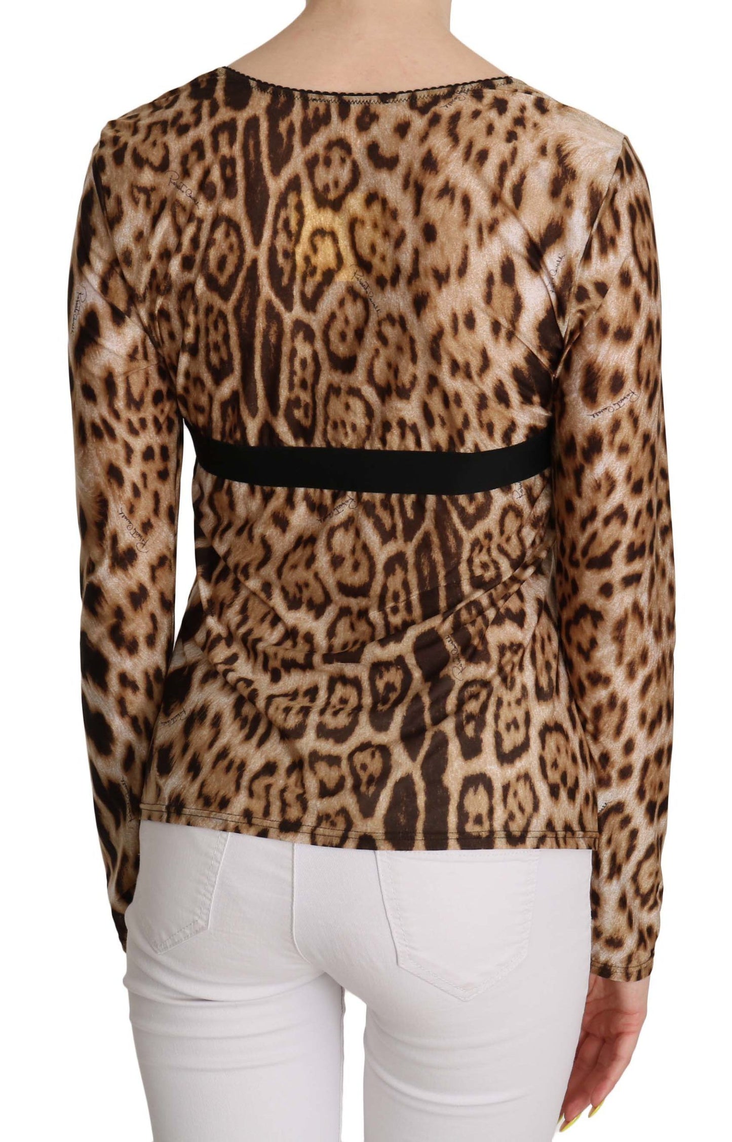 Roberto Cavalli Brown Round Neck Leopard Women Top Blouse - Gio Beverly Hills