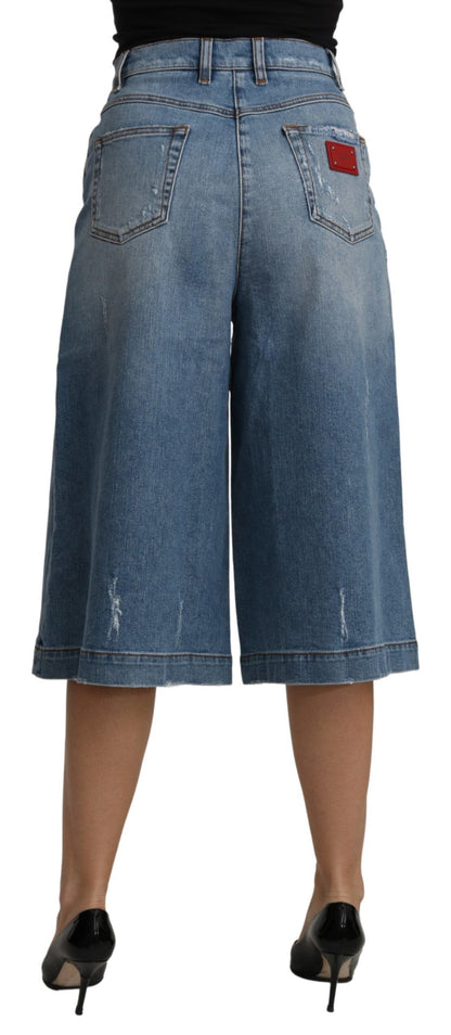 Dolce & Gabbana Blue Wide Leg Cropped Mid Waist Cotton Jeans - Gio Beverly Hills