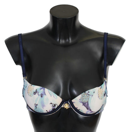 Roberto Cavalli Blue Printed Nylon Reggiseno Bra Underwear - Gio Beverly Hills