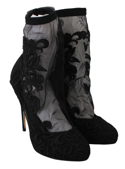 Dolce & Gabbana Black Roses Stilettos Booties Socks Shoes - Gio Beverly Hills