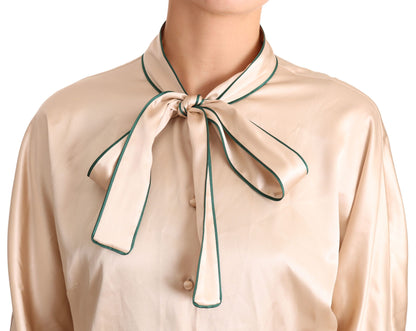 Dolce & Gabbana Beige Ribbon Silk Stretch Top Blouse - Gio Beverly Hills