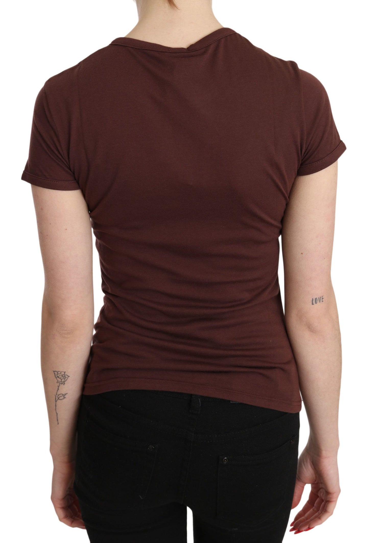 Exte Brown Hearts Printed Round Neck T-shirt Top - Gio Beverly Hills