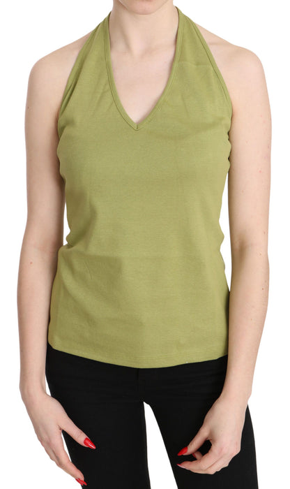 GF Ferre Green Halter Cotton Sleeveless Casual Tank Top Blouse - Gio Beverly Hills