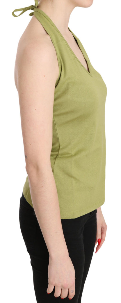 GF Ferre Green Halter Cotton Sleeveless Casual Tank Top Blouse - Gio Beverly Hills