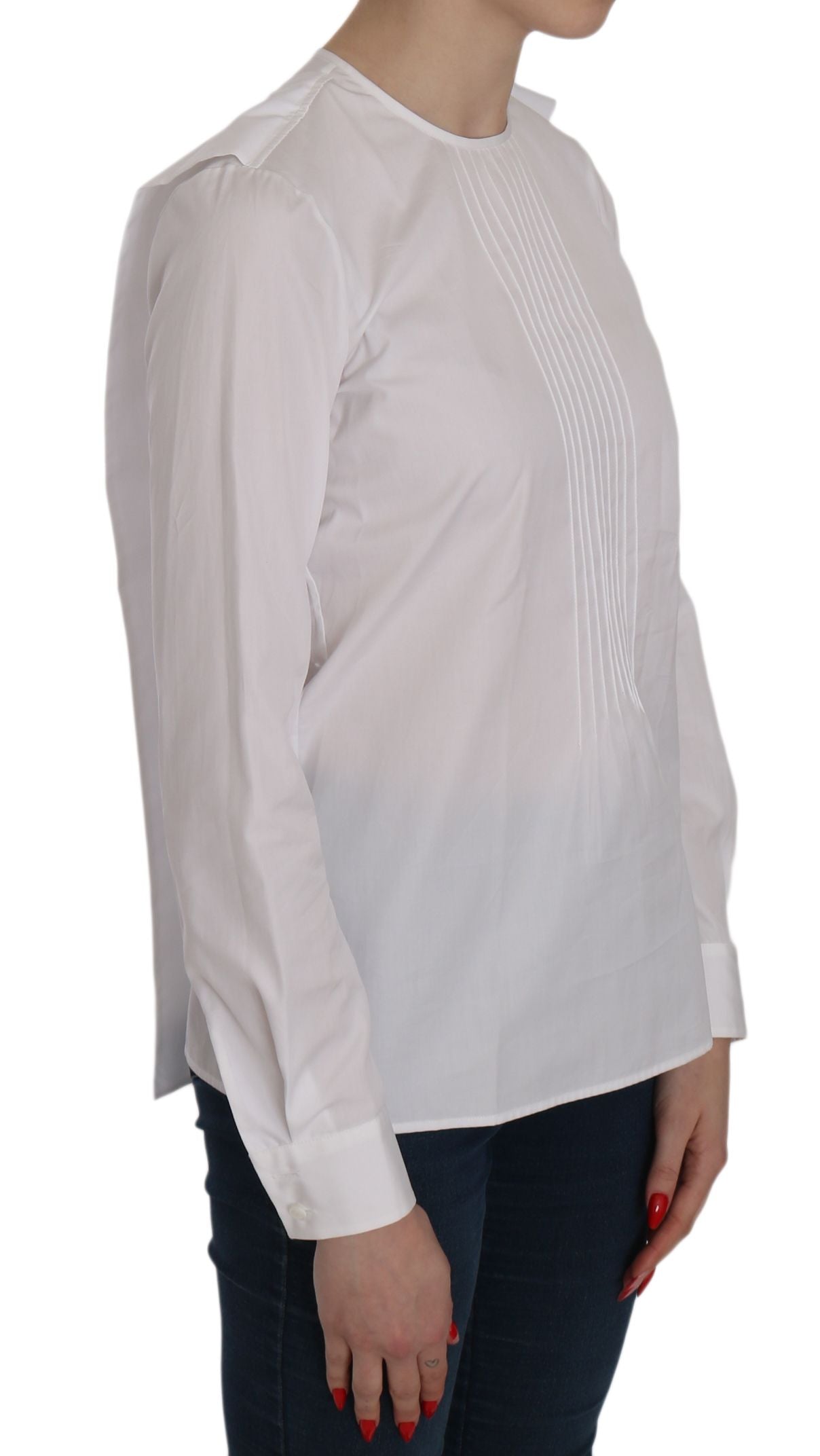 Dsquared² White Crew Neck Long Sleeve Cotton Blouse - Gio Beverly Hills