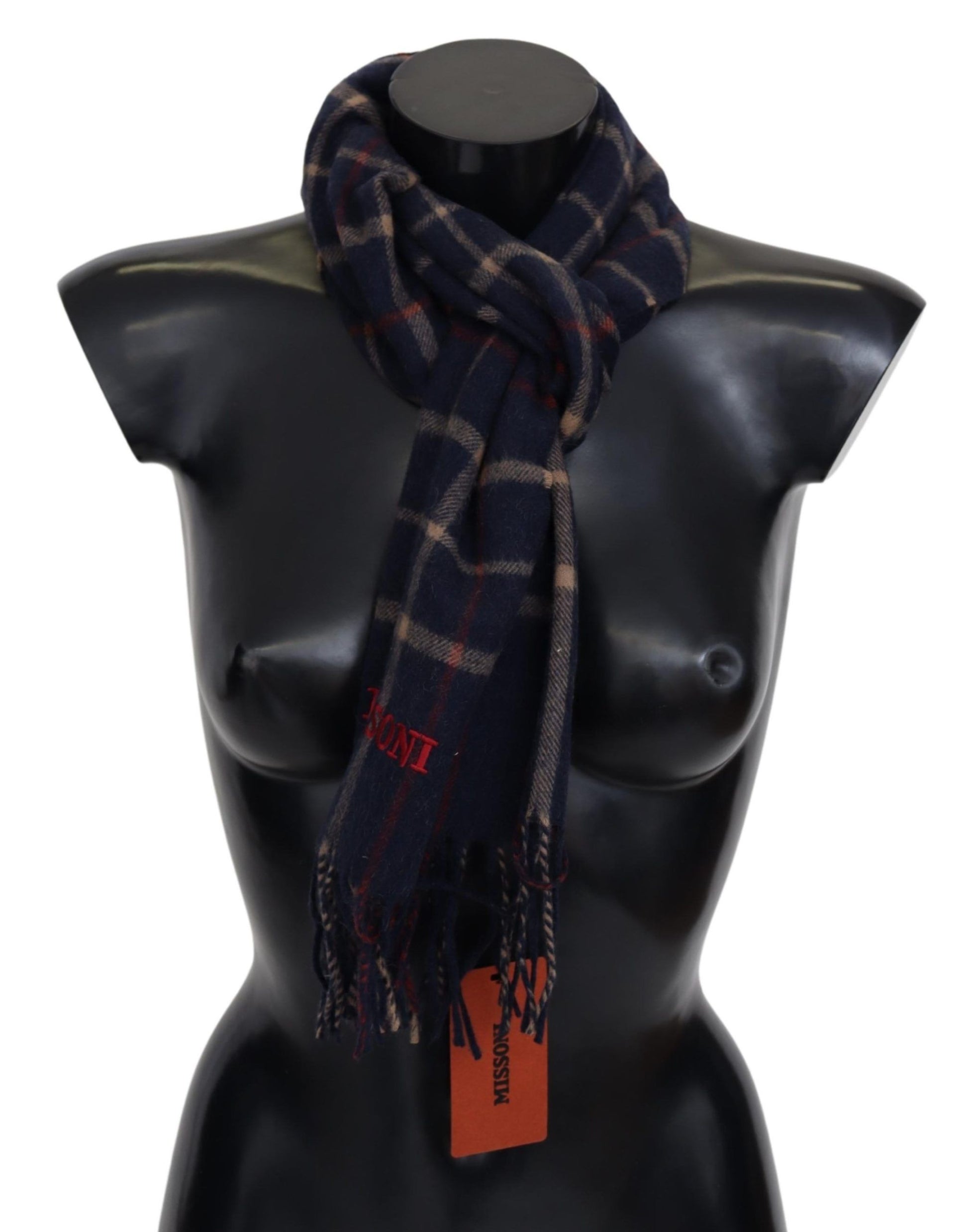 Missoni Black Checkered Unisex Neck Wrap Fringes Scarf - Gio Beverly Hills