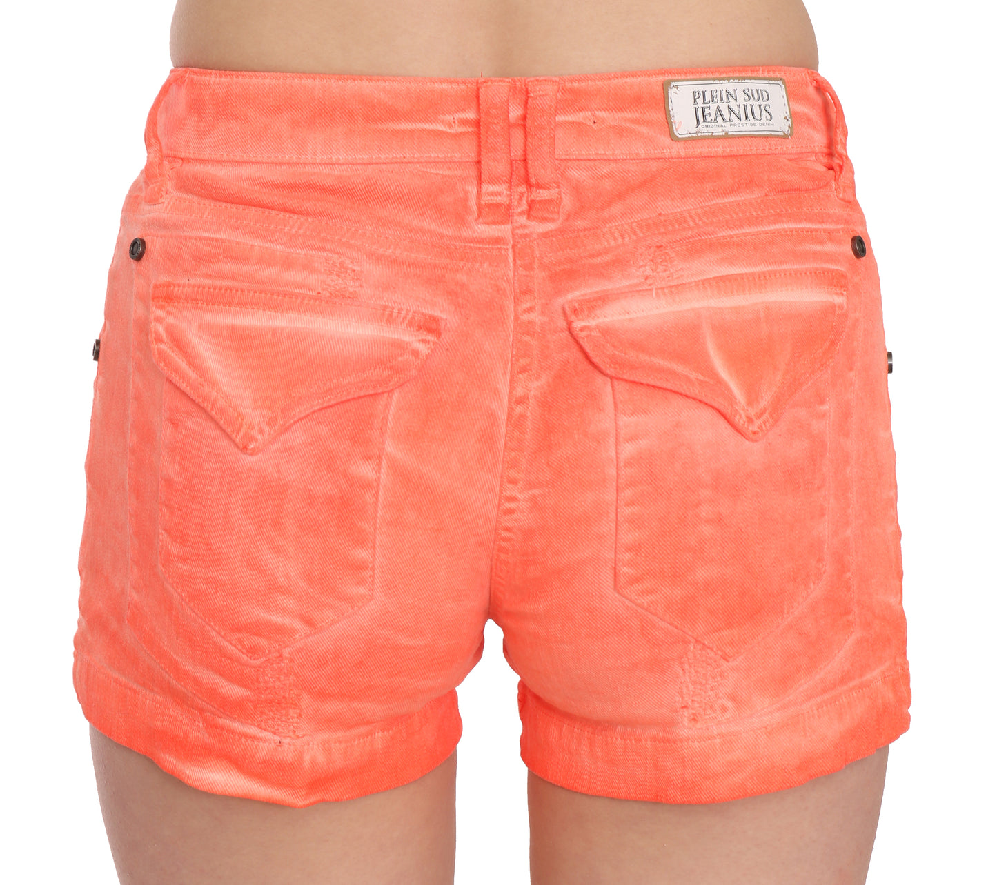 PLEIN SUD Orange Mid Waist Cotton Denim Mini Shorts - Gio Beverly Hills