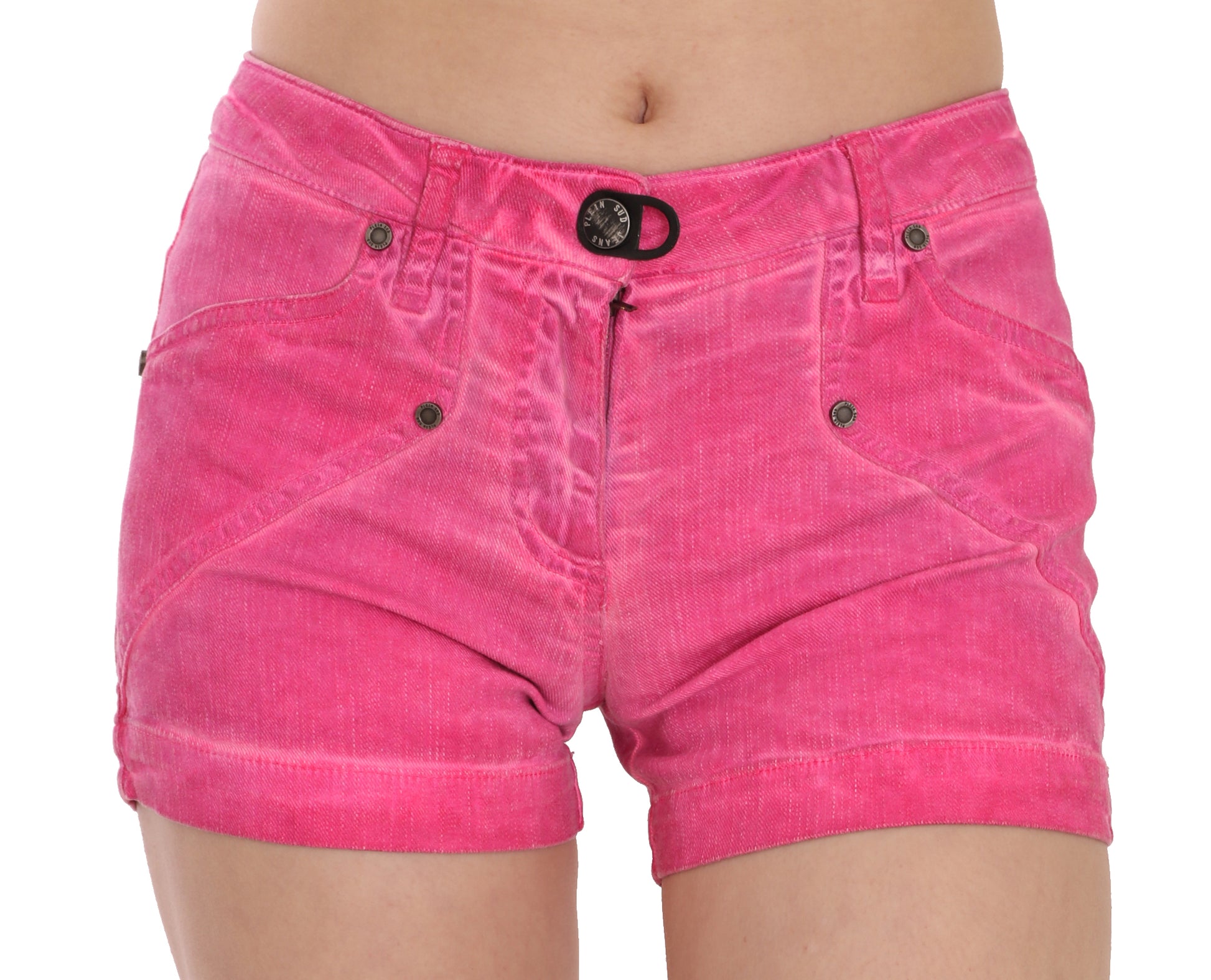 PLEIN SUD Pink Mid Waist Cotton Denim Mini Shorts - Gio Beverly Hills