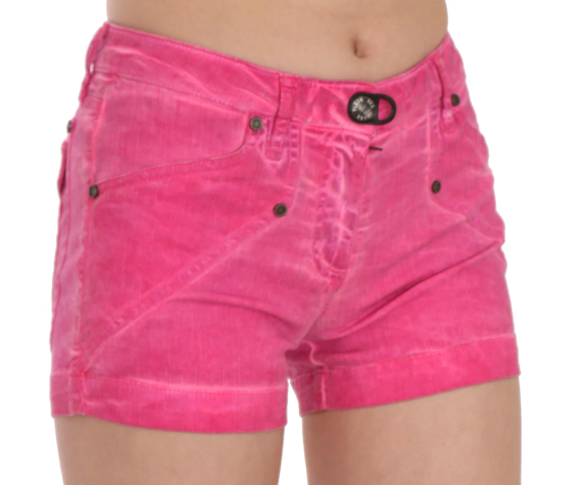 PLEIN SUD Pink Mid Waist Cotton Denim Mini Shorts - Gio Beverly Hills