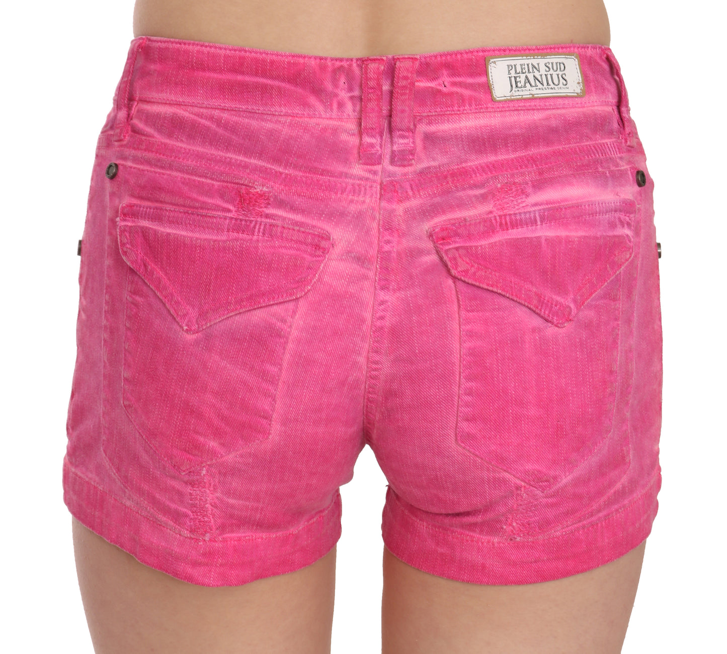 PLEIN SUD Pink Mid Waist Cotton Denim Mini Shorts - Gio Beverly Hills