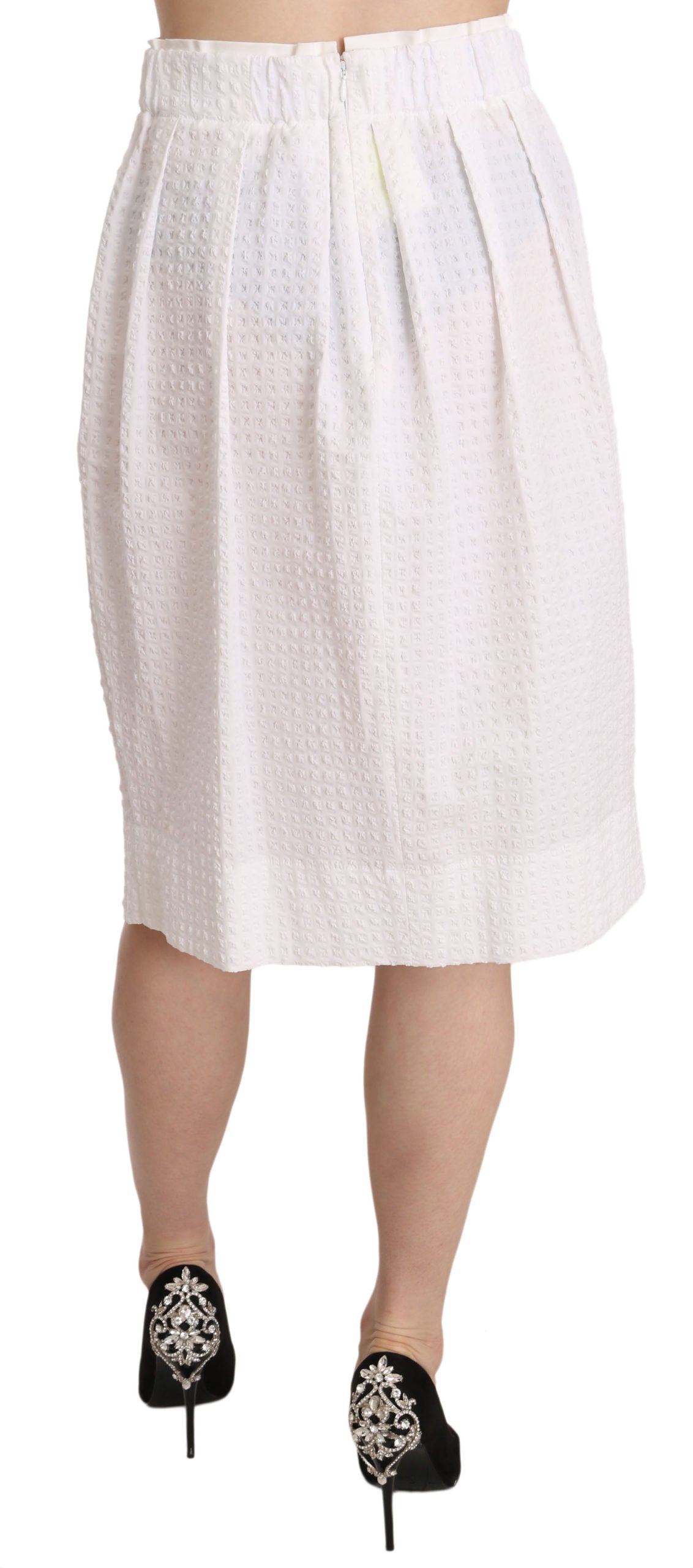 L'Autre Chose White Jacquard Plain Weave Stretch Midi Skirt - Gio Beverly Hills
