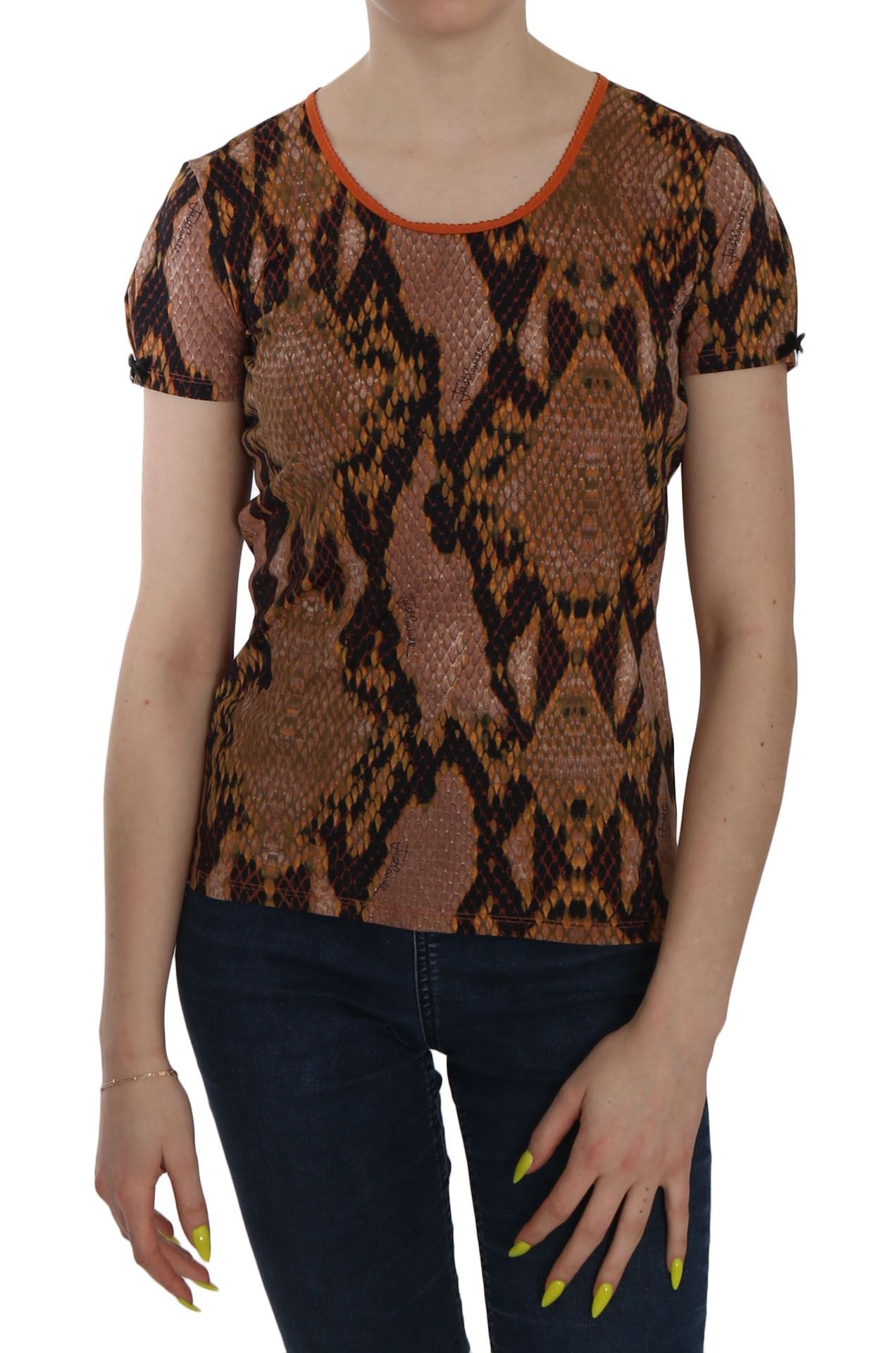 Just Cavalli Snake Skin Print Short Sleeve Top T-shirt - Gio Beverly Hills